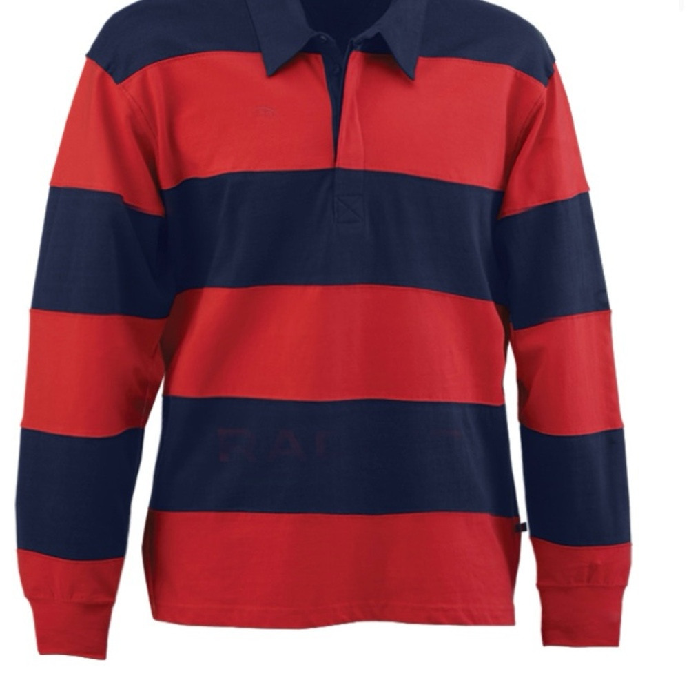NWOT Men's Long-Sleeve Rugby Polo in Red and Navy
